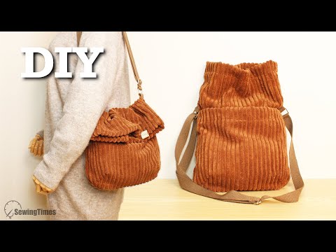 💕 Easy Making a Foldover Bag with Front Pocket - Corduroy Shoulder Bag