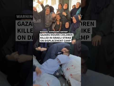 Gazans mourn children killed in Israeli strike on displacement camp | AFP #shorts