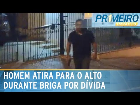 Homem atira para o alto durante discussão por dívida entre vizinhos | Primeiro Impacto (16/10/24)