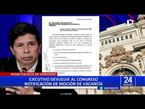 Congreso: Pedro Castillo devuelve moción de vacancia por encontrarse incompleta