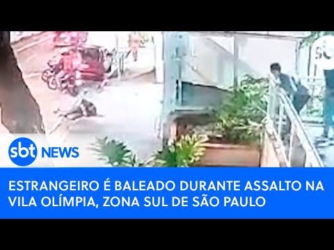 Estrangeiro é baleado durante assalto na Vila Olímpia, zona sul de São Paulo; veja momento do crime
