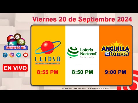 Lotería Nacional LEIDSA y Anguilla Lottery en Vivo ?Viernes 20 de Septiembre 2024 / 8:55 P.M.