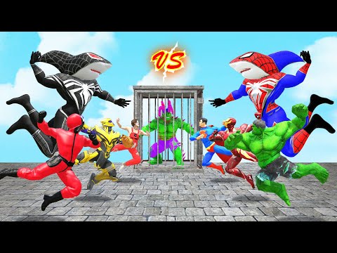 Spiderman Superheroes rescue Hulk Devil battle Black Shark Spider man roblox Venom3 | King Spider