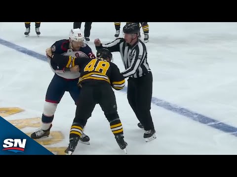 Blue Jackets Mathieu Olivier Squares-Off With Bruins Jeffrey Viel