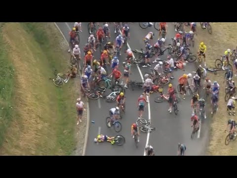 Tour de France stage 14 has been neutralised following a massive crash dozens of riders Injured