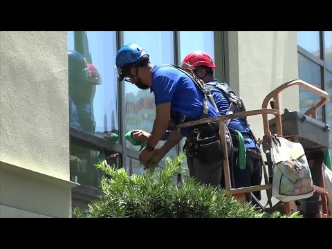 Cleaning tall buildings in heat