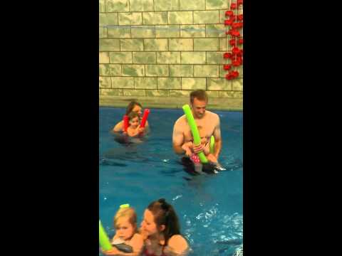 Sally the camel swim lessons with Dad, 9 months