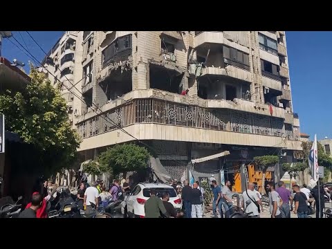 Aftermath shows Beirut apartment block heavily damaged in Israeli strike which killed six people