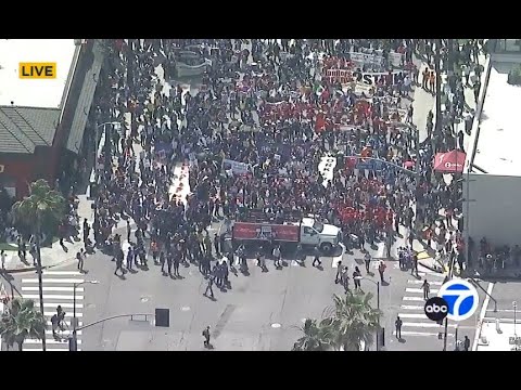 Hundreds gather at May Day demonstration in Hollywood
