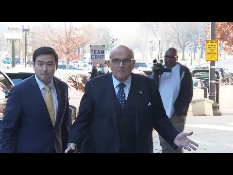 Rudy Giuliani arrives for court Tuesday in election workers' defamation damages trial
