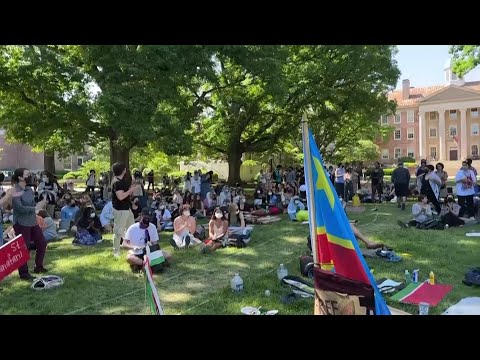 University of North Carolina students set up a barricade around tents on campus to protest