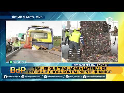 Camión que transportaba material reciclable choca contra el puente Huánuco en el Cercado de Lima