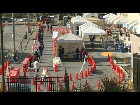 Los Angeles residents line up at a Covid-19 test site | AFP