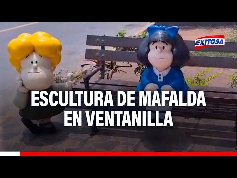 Ventanilla: Esculturas de Mafalda, Susanita y Manolito fueron colocadas en una banca