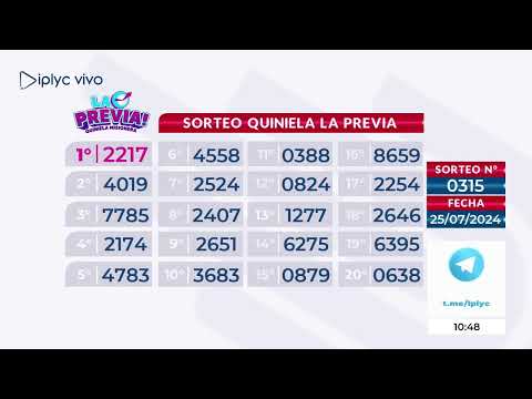 Sorteo 0315 La Previa Quiniela Misionera, 25 de Julio del 2024.