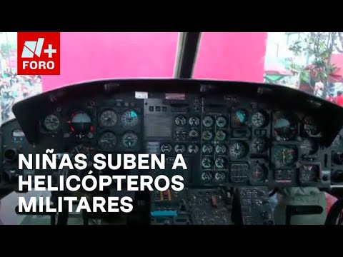 Niñas expresan alegría por subir a helicóptero en el Desfile Militar 2024