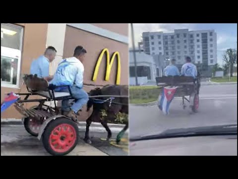 Viral: Cubanos en carretón de caballo por calles de Hialeah