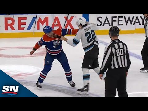 Darnell Nurse And Jack McBain Meet At Centre Ice For A Fiery Fight