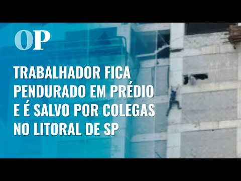 Susto: Trabalhador fica pendurado em prédio e é salvo por colegas em Santos (SP)