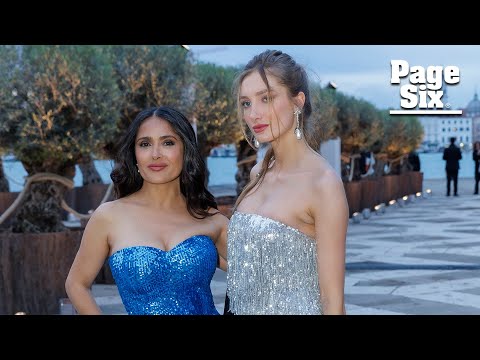 Salma Hayek and stepdaughter Mathilde Pinault twin in glittering strapless gowns