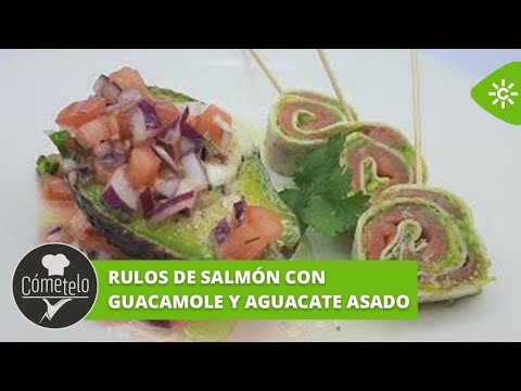 Cómetelo | Rulos de salmón con guacamole y aguacate asado