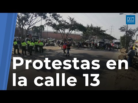 Protestas de transportadores por ciclorutas en la calle 13 en Bogotá