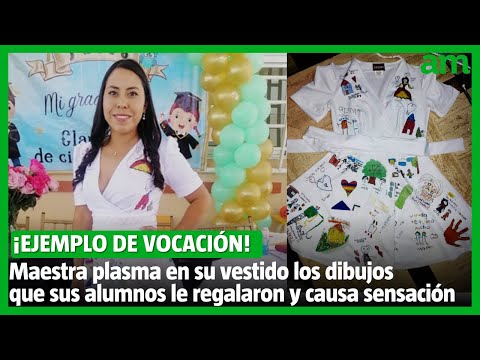 Sorprende maestra de Irapuato con vestido  los dibujos de sus alumnos