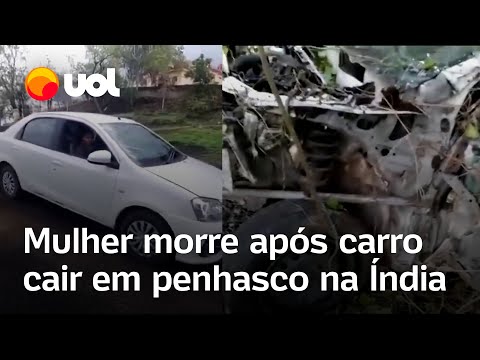 Mulher da ré em carro e despenca em penhasco; vídeo mostra momento da queda