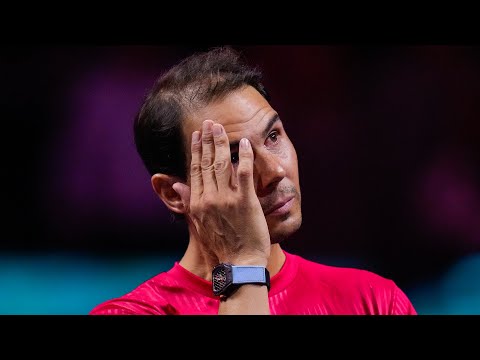 Tennis legend Rafael Nadal steps off the court in an emotional goodbye