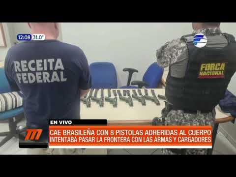Cae brasileña con 8 pistolas adheridas al cuerpo