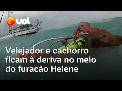 Furacão: Velejador e cachorro ficam à deriva durante Helene nos EUA; vídeo mostra momento do resgate