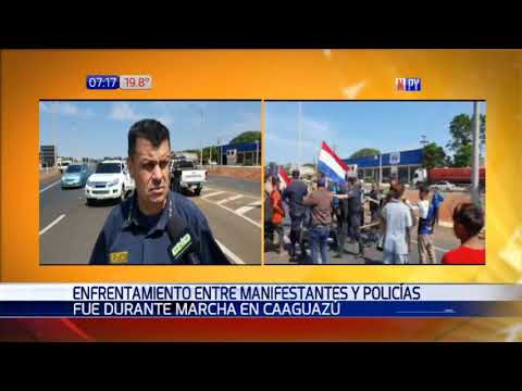 Enfrentamiento entre policías y manifestantes en Caaguazú