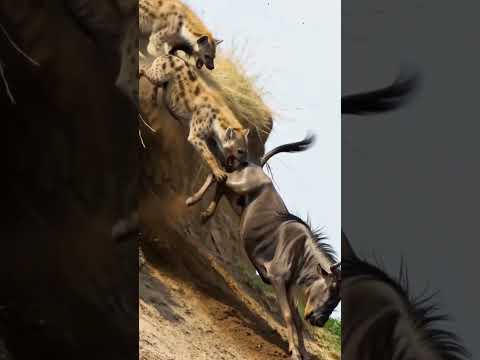 Wildebeest Escapes The hyenas in <strong>an</strong> Unexpected Way!
