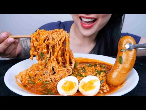 CHEESY SAUSAGE WITH SPICY NOODLES (ASMR EATING SOUNDS) NO TALKING | SAS-ASMR