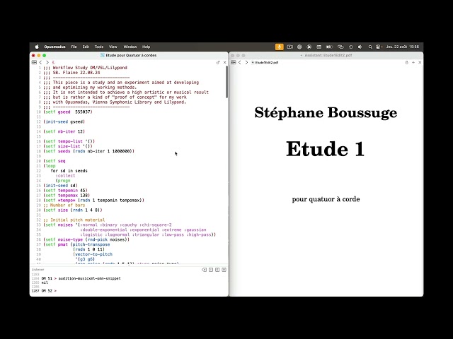 An Opusmodus workflow example with looping process, VSL rendering and Lilypond final score edition.