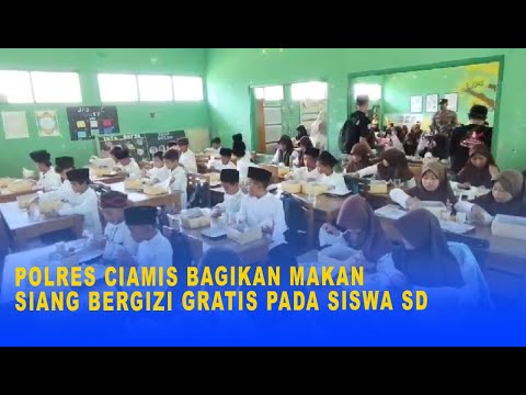 POLRES CIAMIS BAGIKAN MAKAN SIANG BERGIZI GRATIS PADA SISWA SD