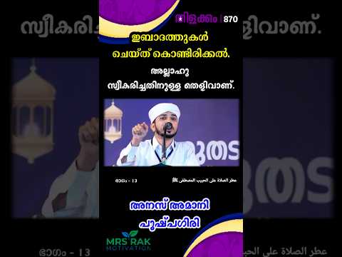 ഇബാദത്തുകൾ ചെയ്ത് കൊണ്ടിരിക്കൽ അല്ലാഹു സ്വീകരിച്ചതിനുള്ള തെളിവാണ്. തിളക്കം - 870 ഭാഗം -13 Anas Amani