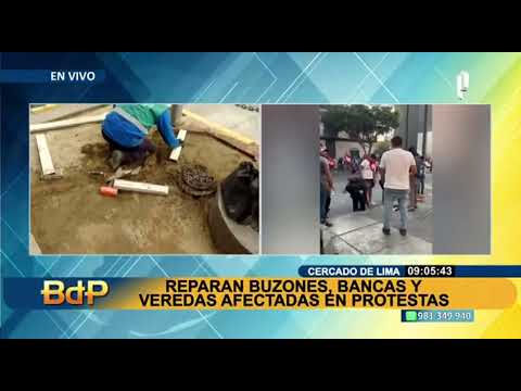 Centro de Lima: Reparan buzones, bancas y veredas afectadas por violencia en la “Toma de Lima”