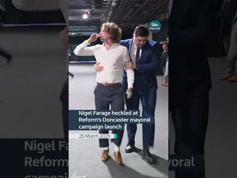 Nigel Farage heckled at Reform's Doncaster mayoral campaign launch #itvnews