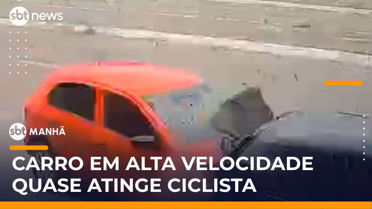Ciclista escapa por pouco de acidente com carro em alta velocidade | SBTManhã