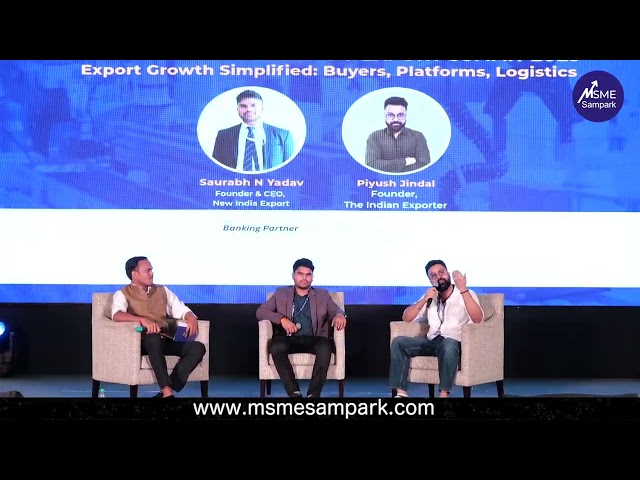 At the Bharat Manufacturing & Export Summit 2025, export strategists and digital trade champions Piyush Jindal and Saurabh N Yadav break down what it really takes to grow exports in today’s fast-evolving global market.

This session will help MSMEs learn how to find the right buyers, use online platforms, and manage logistics easily to grow their exports without confusion or stress.

In this expert session, you’ll learn:
* How to identify and approach international buyers
* Which platforms work best for modern exporters
* Smart logistics and documentation practices
* How to build a sustainable export business from India

Featured Speakers:
* Piyush Jindal – Founder, The Indian Exporter
* Saurabh N Yadav – Founder & CEO, New India Export

Ideal for exporters, D2C brands, MSMEs, manufacturers, and entrepreneurs ready to unlock new growth through global markets.

Organised by MSME Sampark as part of the Bharat Manufacturing & Export Summit 2025
📲 Follow @msmesampark on Instagram and LinkedIn for more expert sessions and updates.

#exportindia #msmeindia #indianexporters  #globaltrade #exportgrowth 
#logistics #startupsandsmes #msmesummit2025 #bharatexportsummit #digitalsampark