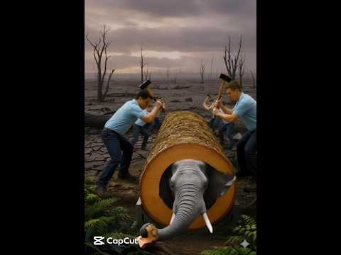 Rescue elephant from the giant log#animals#funny#viral