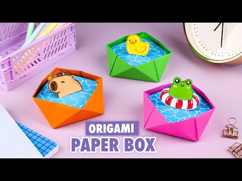 Оригами Коробочка Бассейн с Капибарой, Лягушкой и Уткой из бумаги | Origami Paper Box Capybara