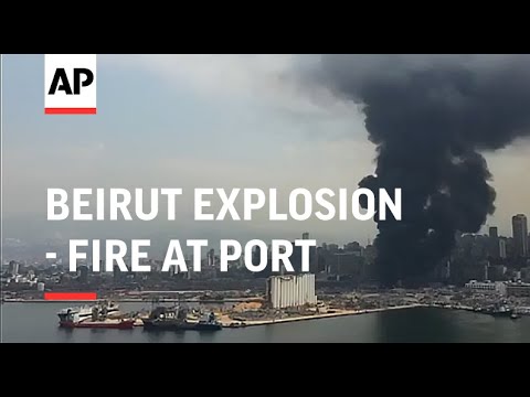 Aerials of huge fire at the port of Beirut