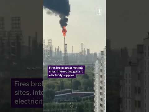 This is the moment a Ukrainian drone hits a Russian oil refinery