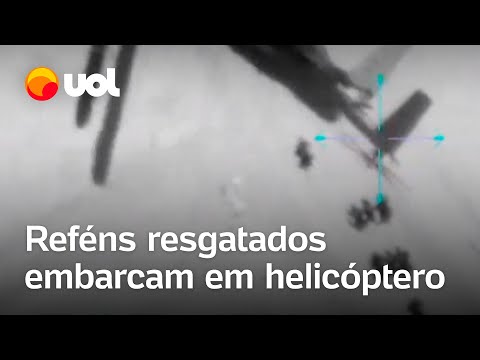 Reféns resgatados em Gaza: vídeo mostra reféns e militares embarcando em helicóptero