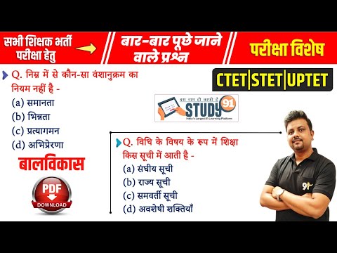 CTET | STET | UPTET | CDP Previous Year Paper | Child Psychology | By Ratnesh Sir | Study91