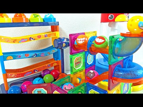 Marble Run ASMR Race ☆ HABA Slope & Dump Truck Excavator Ambulance Forklift Garbage Truck Tractors#1