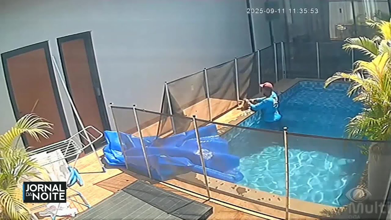 Homem resgata cachorro que se afogava em piscina em Goiás