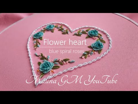 Flower heart of blue roses Dimensional Embroidery